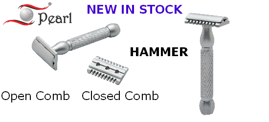 Pearl HAMMER Open Comb/Closed Comb Safey Razor - CNC Milled, Chrome Plated Brass