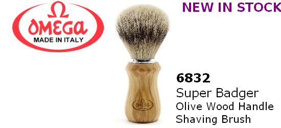 OMEGA 6832 Super Badger, Olive Wood Shaving Brush